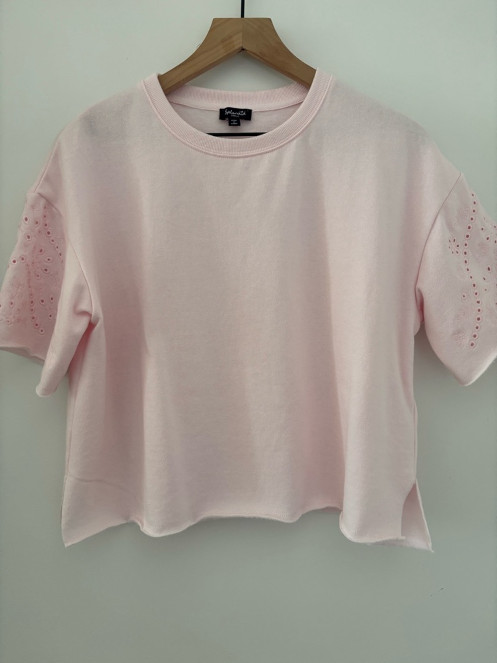 Splendid Light Pink Eyelet Short Sleeve Cotton Tee